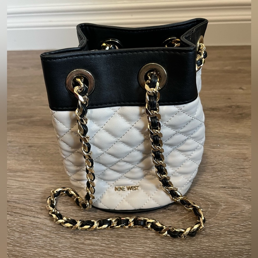 NINE WEST Navy Blue and Cream Small Bucket Bag